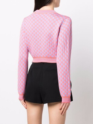 Versace Checkerboard-Knit Cropped Cardigan - ShopStyle