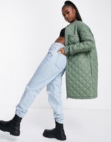 Thumbnail for your product : Brave Soul orlando diamond quilted longline coat in khaki