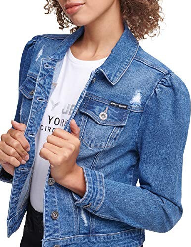 DKNY Women's Puff Sleeve Denim Trucker Jacket - ShopStyle
