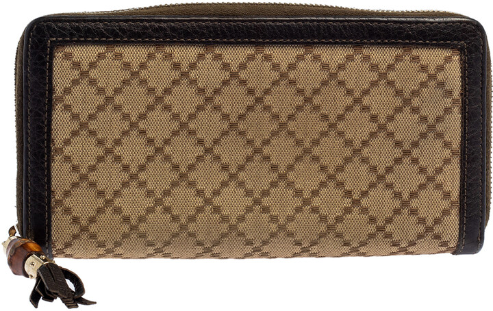 Gucci Beige/Brown Diamante Canvas and Leather Bamboo Tassel Zip Around  Wallet - ShopStyle