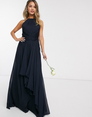 ASOS DESIGN Bridesmaid pinny maxi dress with ruched bodice and layered skirt detail