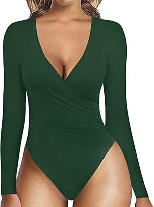 MaNMaNing Womens Long Sleeve Bodysuit Sexy Seamless V Neck Shaping Tummy  Control Leotard Base Shirt Top Thong Bodysuit Comfortable Going Out Full Body  Shaper Romper Jumpsuit(White - ShopStyle Shapewear