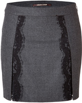 Thumbnail for your product : Roberto Cavalli Stretch Wool Mini-Skirt with Lace in Dark Heather Grey