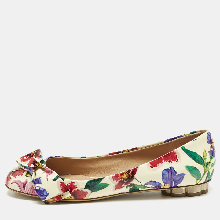 Ferragamo Multicolor Patent Leather Floral Avola Ballet Flats Size 37