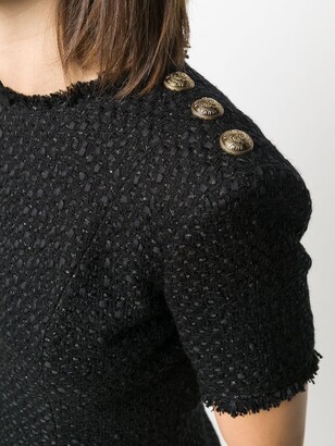 Balmain Button-Embellished Tweed Top
