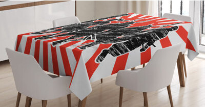 Ambesonne Japanese Tablecloth, Group Of Samurai Ninja Posing And Getting Ready On Unusual Striped Retro Backdrop, Rectangular Table Cover For Dining R