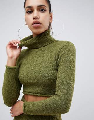 Missguided roll neck crop sweater two-piece in khaki