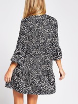 Thumbnail for your product : River Island Frill Sleeve Floral Jersey Smock Dress - Black