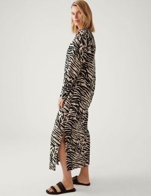 M&S Collection Pure Cotton Zebra Print Midaxi Shirt Dress - ShopStyle