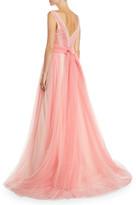 Thumbnail for your product : Carolina Herrera V-Neck Belted Ombre-Tulle A-Line Gown