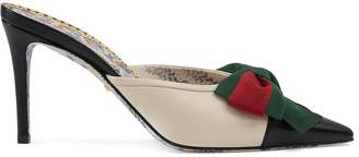Gucci Leather mid-heel slide with Web bow