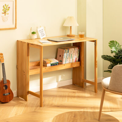 George Oliver Foldable Bamboo Desk with Shelf