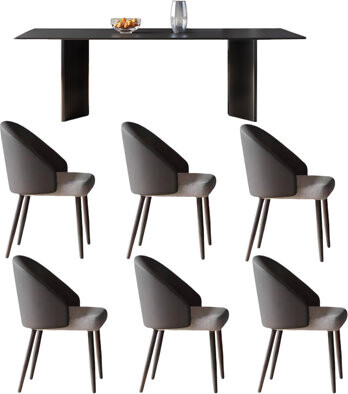 dujinlong home Black simple rock plate dining table chair set