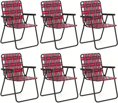 Latitude Run Set Of 6 Webbed Lawn Chairs Outdoor Patio Folding Chairs W/ Heavy-Duty Metal Frame Lightweight Portable Web Camping Chairs For Poolside Yard Garde