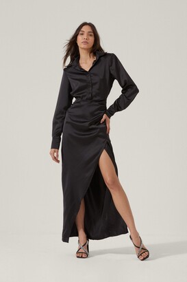 Nasty Gal Womens Satin Wrap Maxi Shirt Dress - Black - 12