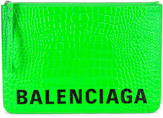 Balenciaga Large Cash Wristlet Pouch in Fluo Green & Black | FWRD 