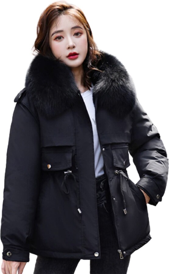 vokkrv 2022 Women's Winter Jacket Quilted Jacket with Hood Faux Fur