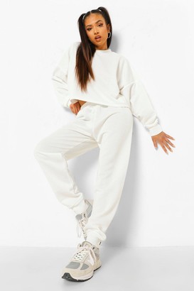 boohoo Petite Crop Sweat And Jogger Tracksuit