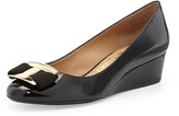 Thumbnail for your product : Ferragamo Ninna Patent Leather Bow Wedge, Nero