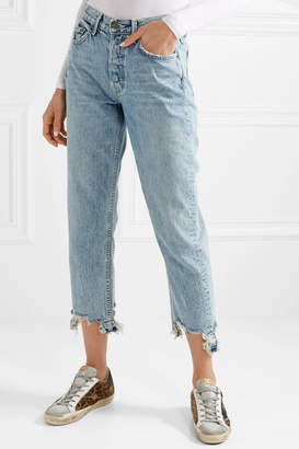 GRLFRND Helena Distressed High-rise Straight-leg Jeans - Light denim