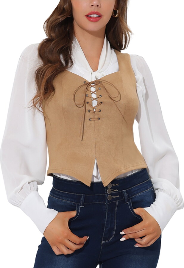 Unique Bargains Women’s Faux Suede Vest Lace Up Party Sleeveless Jacket