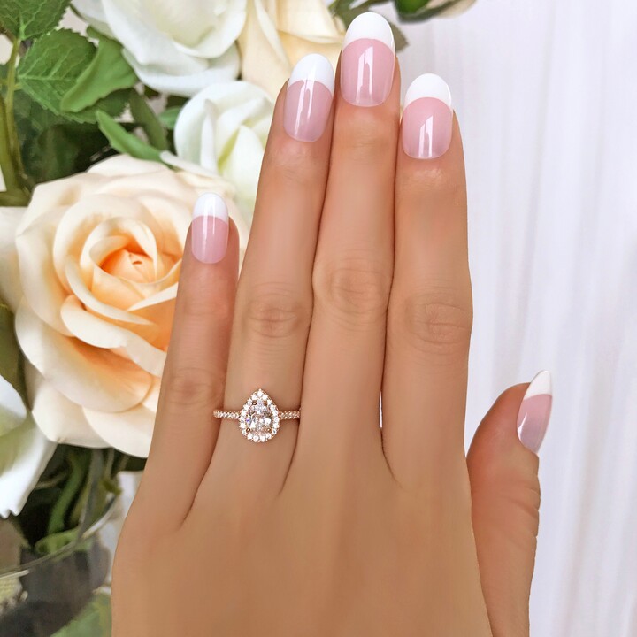 Etsy 1 Ctw 3/4 Ct Pear Halo Engagement Ring Classic Wedding Man Made Diamond Simulants Sterling Silver Rose Gold Plated 30% Final Sale