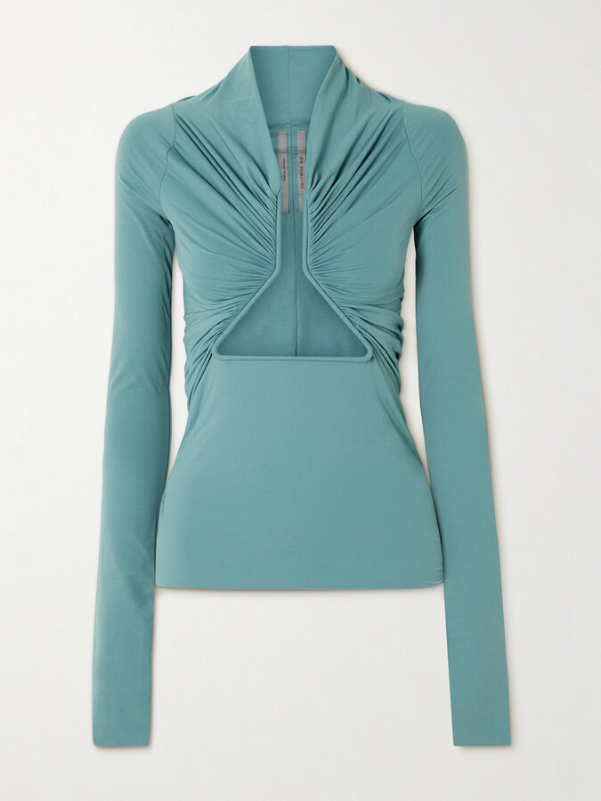 Rick Owens Cutout Ruched Stretch-jersey Top - Blue