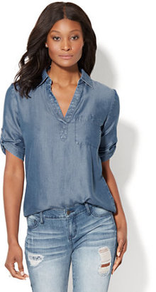 New York and Company One-Pocket Popover - Ultra-Soft Chambray - Soho Soft Shirt