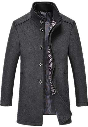 F&F Mr. FF Men's Single Breasted Long Wool Trench Coats,Detachable Vest,Two Colors