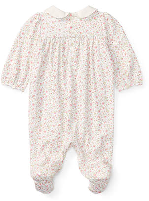 Ralph Lauren Childrenswear Floral-Print Smocked Footie Pajamas, Size Newborn-9 Months