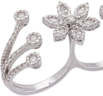 YEPREM 18kt White Gold Diamond Flower Two Finger Ring