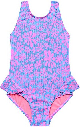 Beach Lingo Little Girls Scoop Neck Two Tone Flower Texture One-Piece Swimsuit