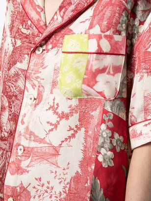 Pierre Louis Mascia Embroidered Short-Sleeve Silk Shirt