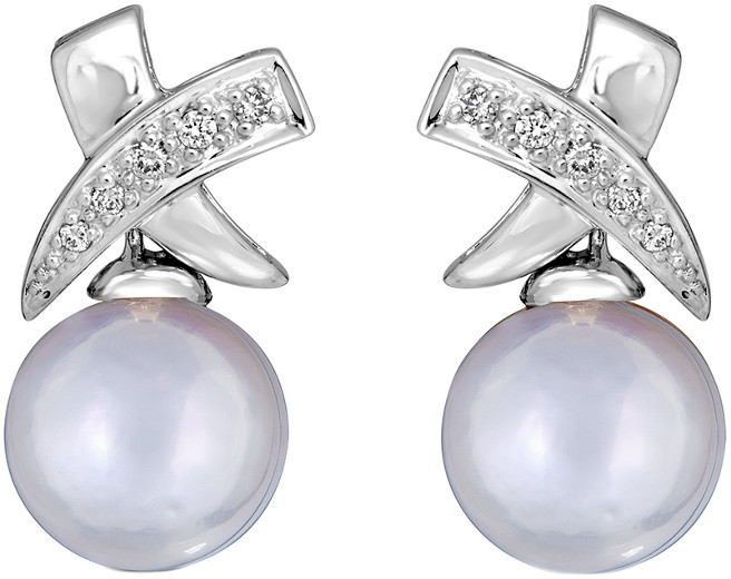 BELPEARL 14K 0.09 Ct. Tw. Diamond & 8.5 Mm Freshwater Pearl Earrings