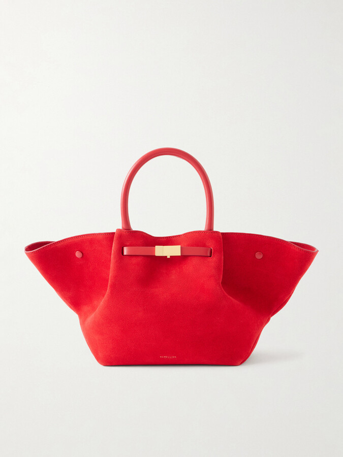 DeMellier The New York Midi Leather-trimmed Suede Tote - Red