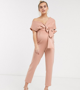 Asos DESIGN Maternity fallen shoulder scuba jumpsuit Asos DESIGN Maternity fallen shoulder scuba jumpsuit