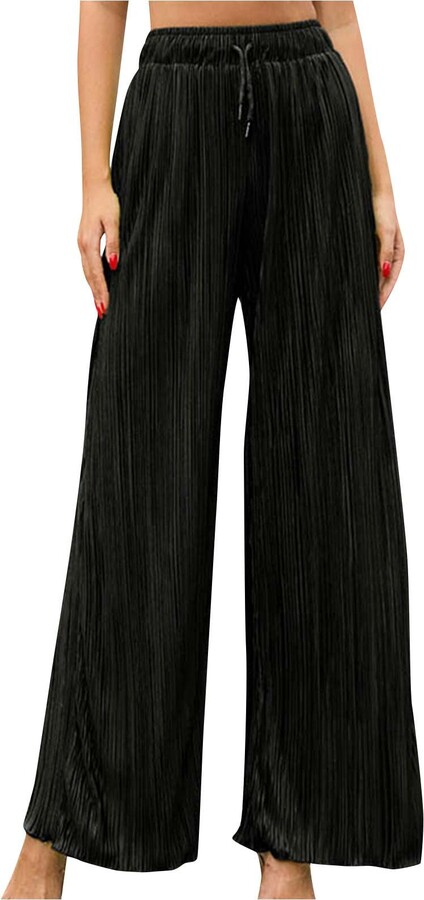 Huilaibazo Women's Business Work Pants High Waist Dressy Palazzo Pant  Button Elegant Bell Long Pants Casual Fitted Trousers : :  Clothing