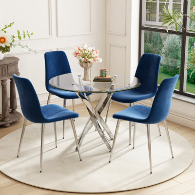 5 - Piece Glass Top Pedestal Dining Set