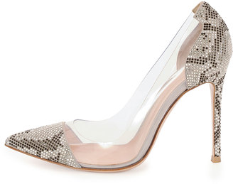 Gianvito Rossi Clear/Snake-Print Pump, Dust