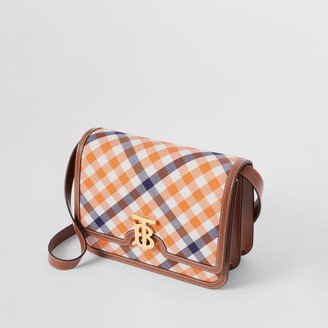 Burberry Medium Gingham Wool Cotton and Leather TB Bag
