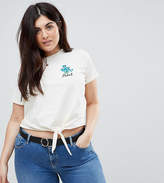 Thumbnail for your product : ASOS Curve CURVE Crop Tie Front T-Shirt With Cute Floral Embroidery Badge