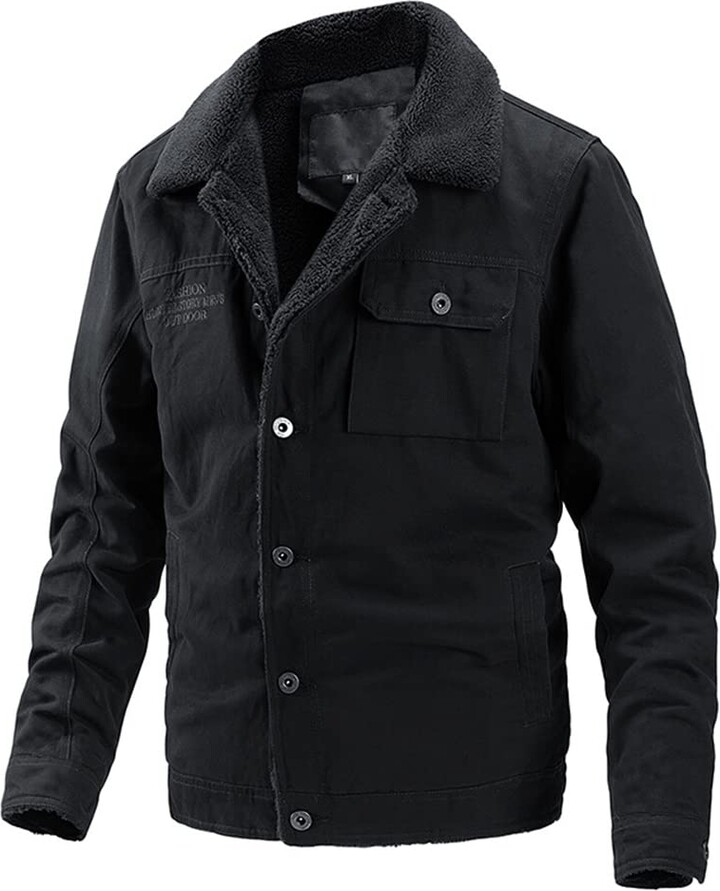 DDZYQ Men'S Denim Jacket Lapel Cardigan Lamb Fleece Lining Soft