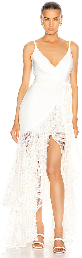 PatBO Mesh Trim Linen Maxi Dress in White | FWRD - ShopStyle