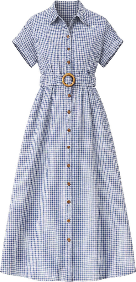 Yumi Black Gingham Relaxed Shirt Dress With Matching Belt