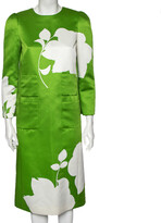 Green Printed Satin Midi Shift Dress  