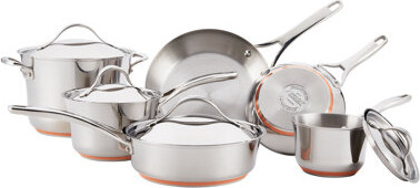 Anolon Nouvelle Copper Stainless Steel Cookware Induction Pots and Pans Set, 10 Piece, Silver