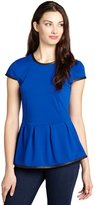 Thumbnail for your product : Gemma cobalt and black peplum leather piping top