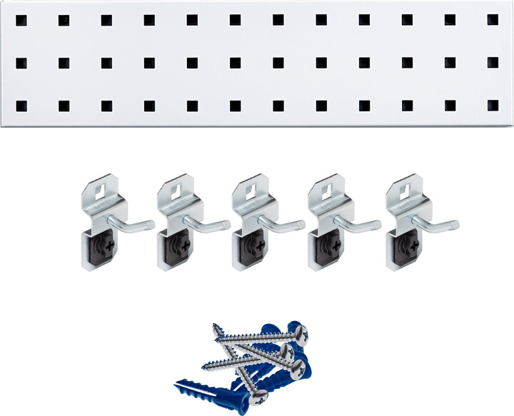 Triton Products LBS18K-WHT Silver Pegboard Kit with (1) 18" x 4.5" Steel Pegboard and 6 LocHooks
