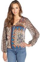 Thumbnail for your product : Blue Plate brown and blue multi print v-neck blouse