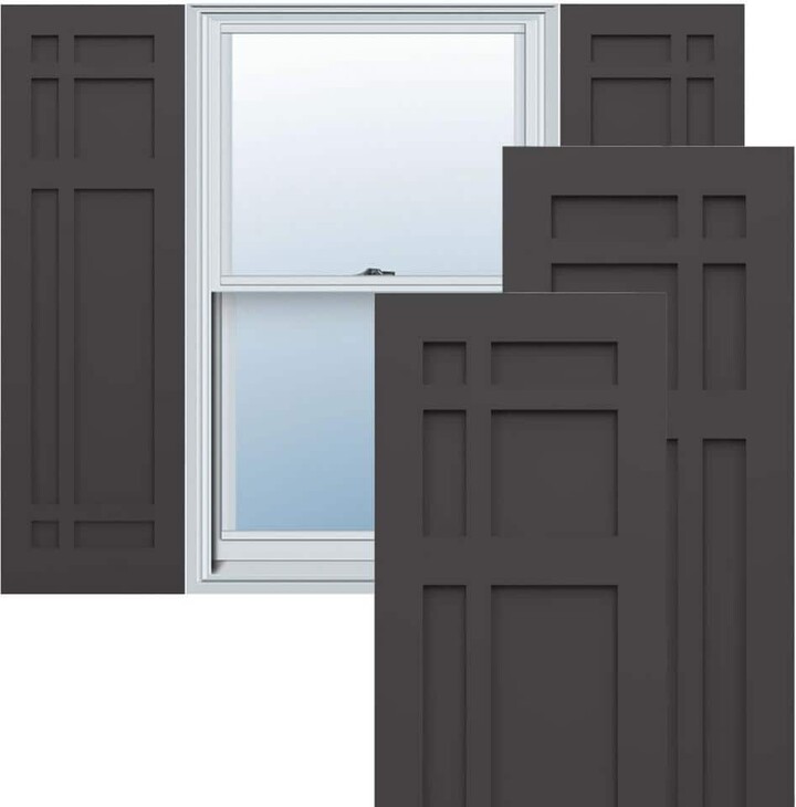 Ekena Millwork True Fit PVC 12 in. W x 56 in. H Raised Panel Vinyl Shutters Pair in Shadow Mountain